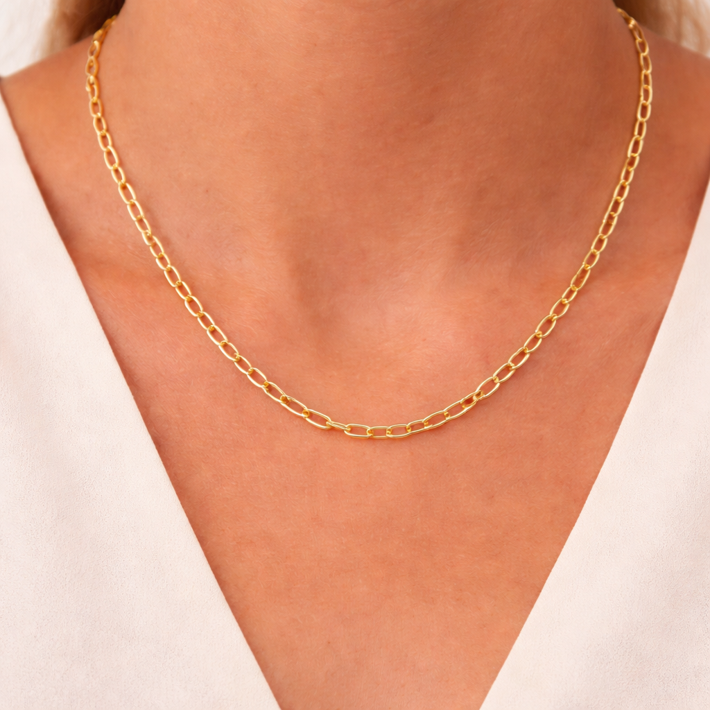 Minimalist Gold Elongated Link Necklace