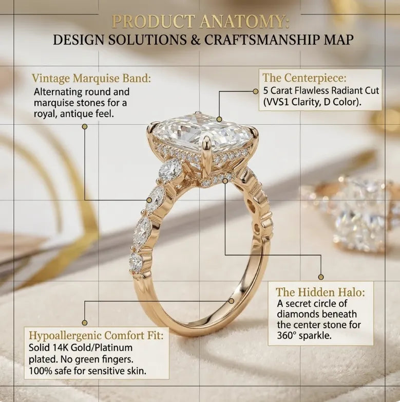 A Little Sparkle For Yourself: 1-5-Carat Flawless Radiant Cut Moissanite Ring (Hidden Halo, VVS1)-Last Day Sale🔥-90% OFF