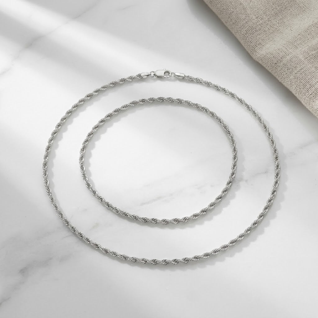 Silver Twisted Rope Chain Necklace