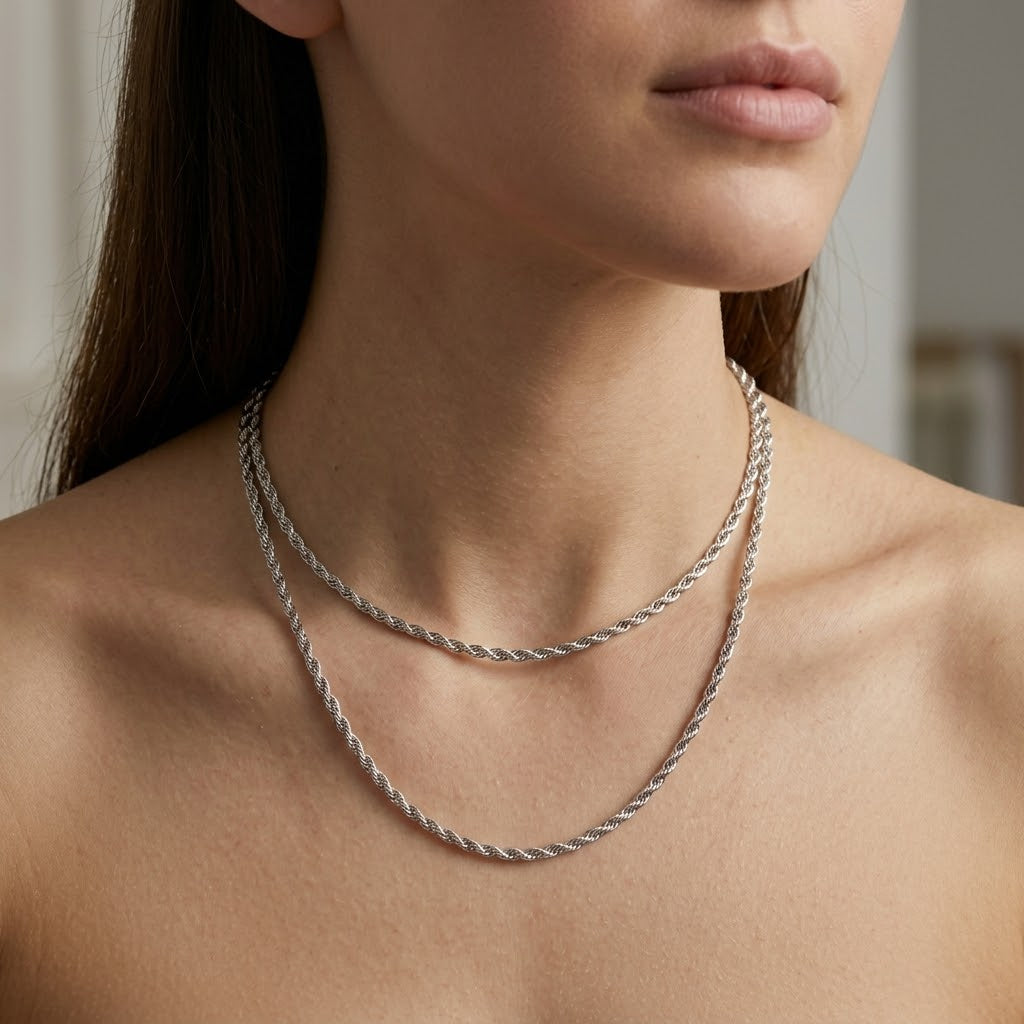 Silver Twisted Rope Chain Necklace