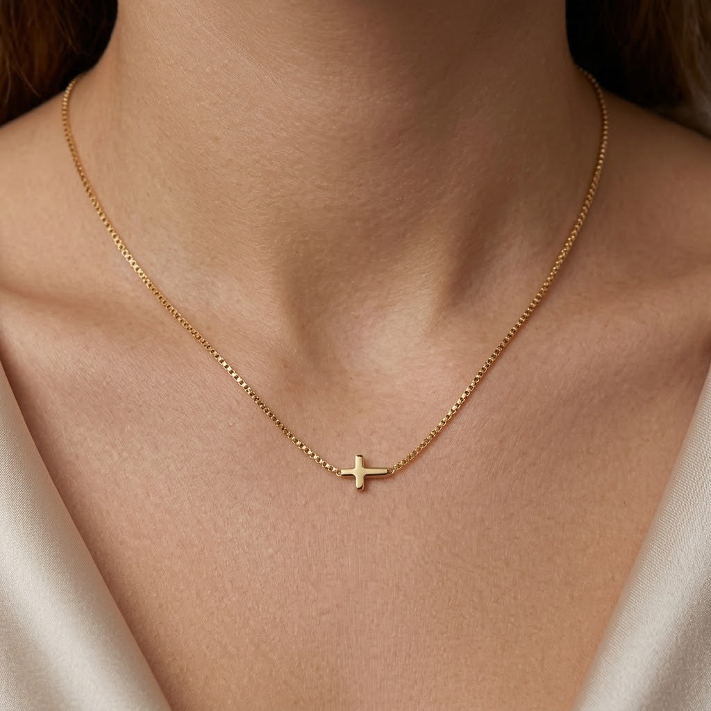 Minimalist Gold Cross Collarbone Necklace
