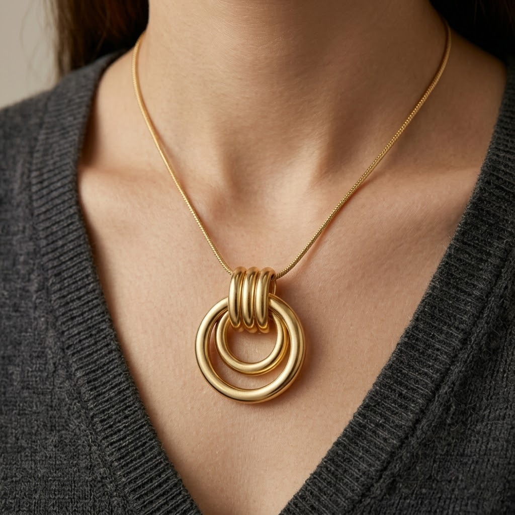 Minimalist Multi Ring Pendant Necklace